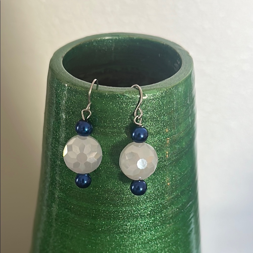 Elegant Blue and White Beaded Earrings